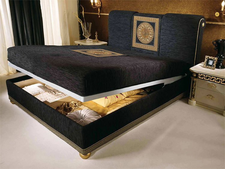 Luxus Schlafzimmer Bett Griechischer Muster Gold Dekor Stilmöbel